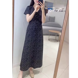 连衣裙 黑底碎花V领系带蕾丝花边拼接甜美风长款连衣裙碎花裙0.22