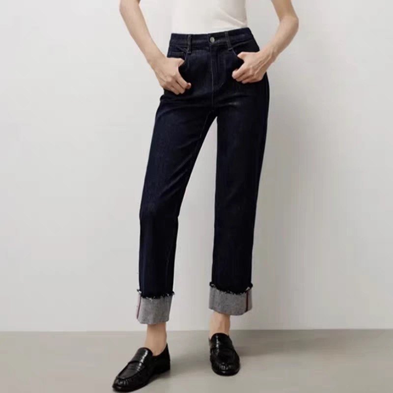 牛仔裤 一粒扣裤脚卷边织带拼接磨毛修身休闲百搭九分 直筒裤0.20,女装/女士精品,牛仔裤,淘宝优惠券,粉丝福利购,淘宝优惠卷