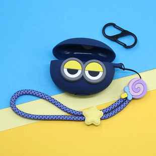 适用QCY 蓝牙耳机保护套C50简约创意可爱呆萌眼卡通反光手绳挂饰防摔硅胶软壳 C30S耳夹开放式
