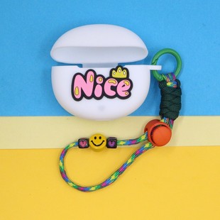 适用1MORE万魔S20Pro/S22舒适豆AI开放耳夹式蓝牙耳机保护套潮酷可爱萌小清新英文字开心手绳挂饰硅胶软壳