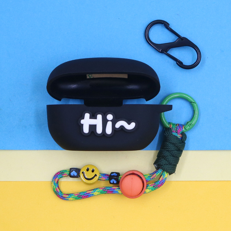 适用SONY索尼WF 1000XM5/XM4降噪豆蓝牙耳机保护套LinkBuds S潮酷个性创意英文字体笑脸手绳挂饰连体硅胶软壳