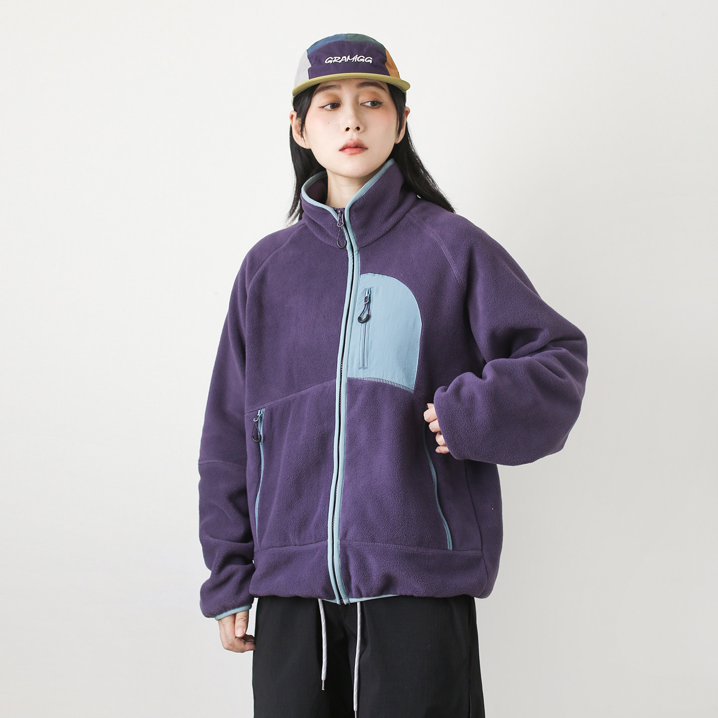 漫渡mandu情侣户外抓绒夹克男女秋冬登山徒步撞色摇粒绒内胆外套