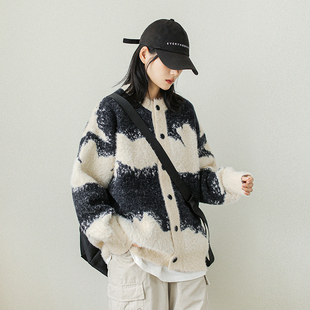 秋冬加厚复古慵懒风宽松扎染圆领打底外穿套头毛衣开衫上衣女潮