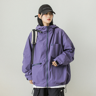 日系多口袋工装短外套女机能户外休闲冲锋衣夹克中性连帽开衫潮