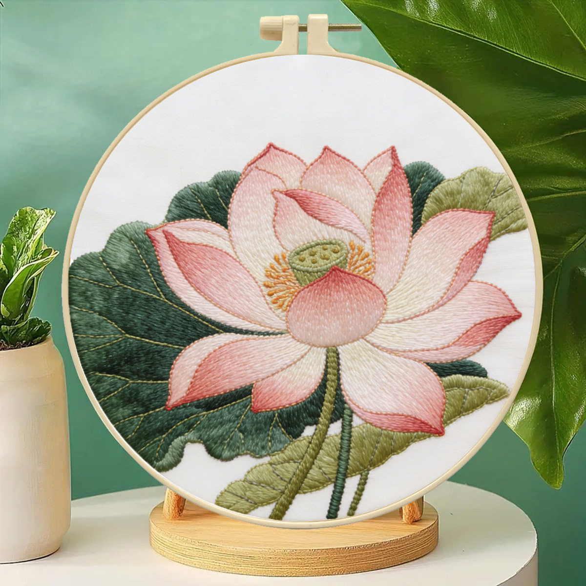 简约款清雅荷花刺绣材料包手工DIY新手入门装饰画学生作业设计画