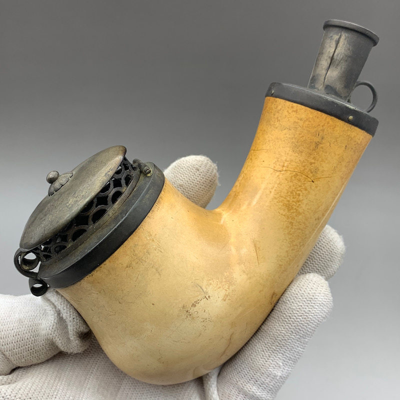 小猪烟斗 二手海泡石 奥地利百年老斗 纯银装饰 巨大原石 收藏品