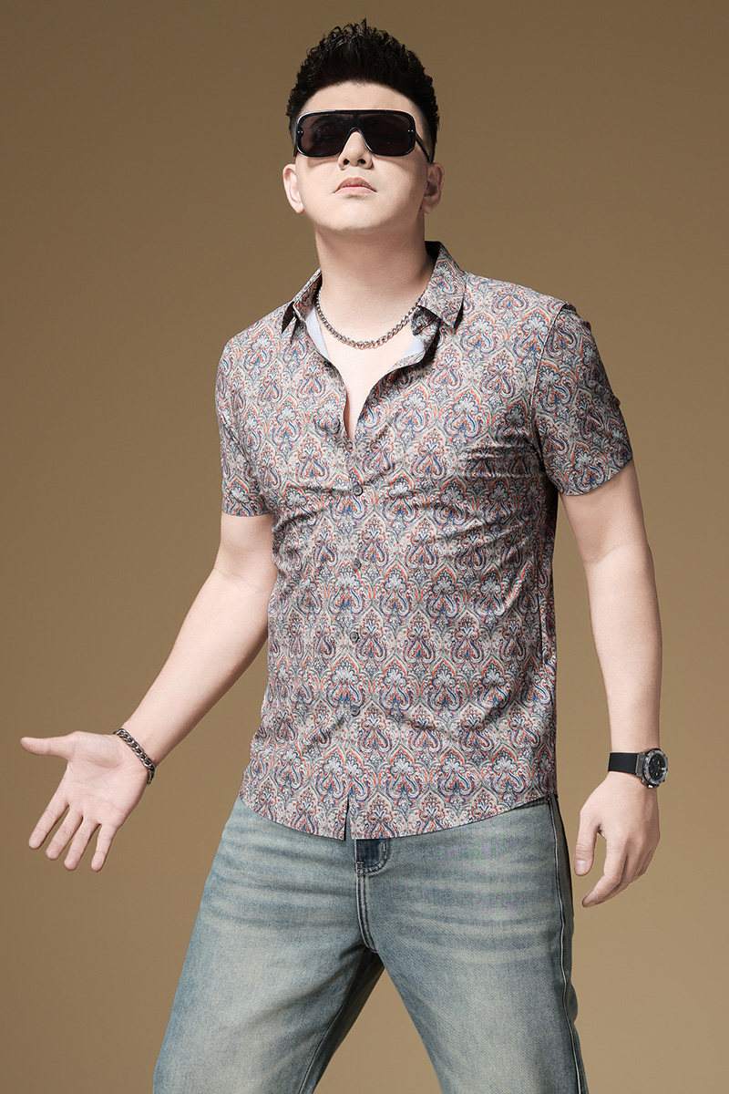 2025男夏季新款冰丝短袖衬衫青年休闲潮流时尚衬衣D228-5138-P98,男装衬衫,电商D228（原B310）