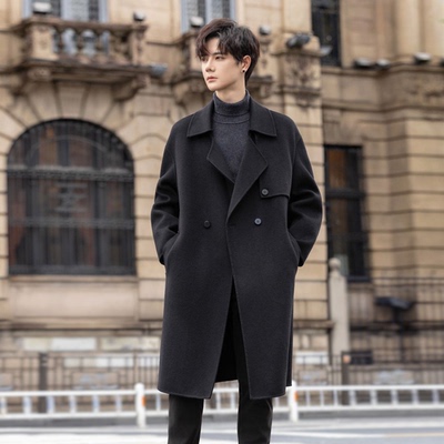 100%高支双面羊毛中长款毛呢大衣