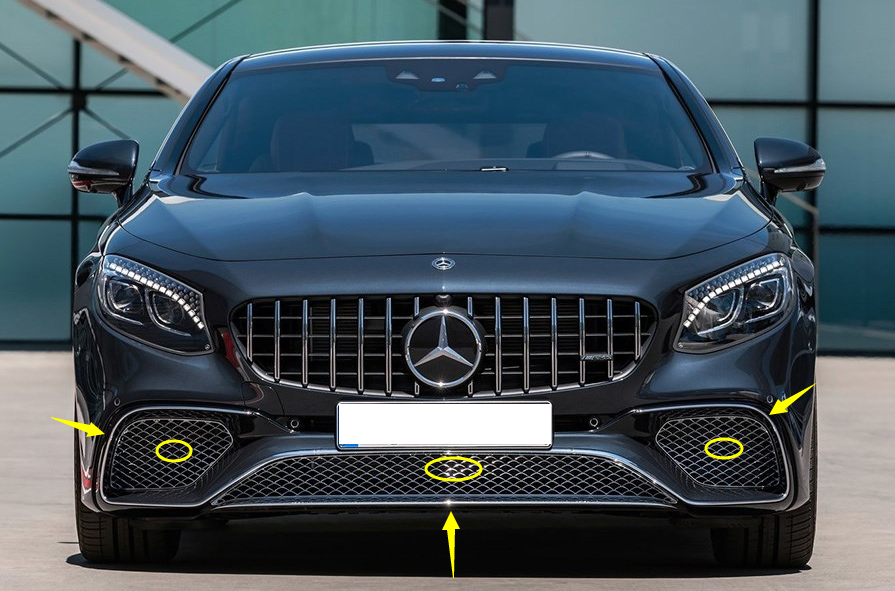 奔驰s63双门轿跑coupe s65 前杠饰条电镀格栅前唇亮条风刀扰流条