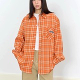 原创橙色宽松刺绣格子衬衫复古休闲衬衣外套秋C9812-P55，男装衬衫，星座918-1