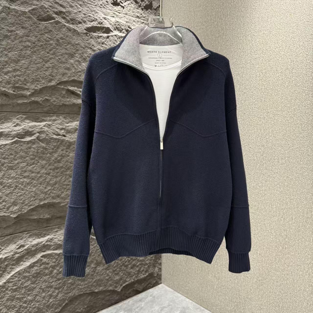藏蓝色双色领毛衣男士秋冬季慵懒风高级感针织开衫可内搭外穿外套,男装针织衫/毛衣,星座918-1