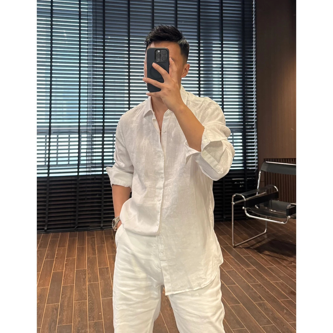 亚麻衬衫|高奢系列|26夏新款翻领亚麻衬衫YM972-P35,男装衬衫,星座918-1