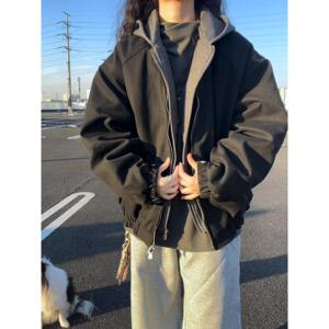 美式解构假两件加棉夹克外套男秋冬季连帽棉衣J98-P95-加棉P105图片