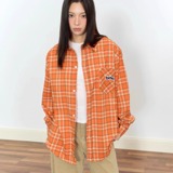 原创橙色宽松刺绣格子衬衫复古休闲衬衣外套秋C9812-P55，男装衬衫，星座918-1