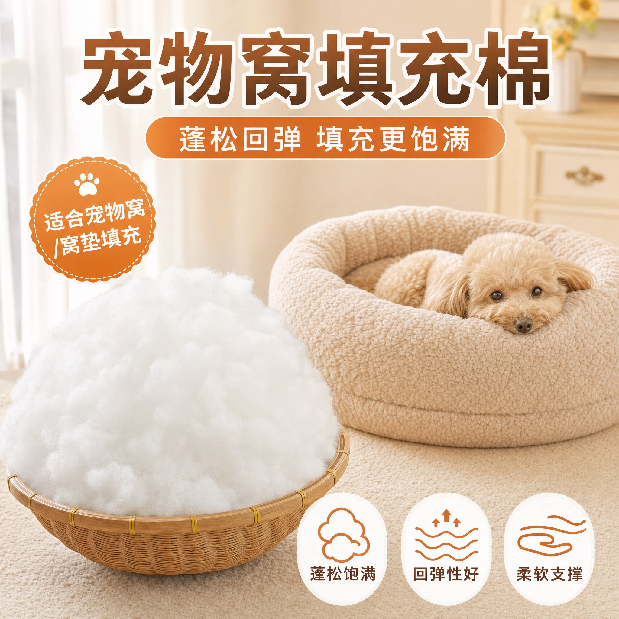 宠物窝填充棉狗窝猫窝专用PP棉羽丝棉蓬松回弹保暖填补棉图片