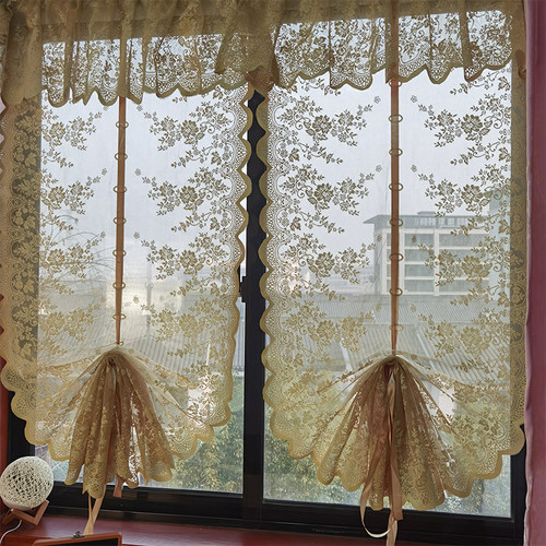 网纱透光飘窗窗帘免打孔