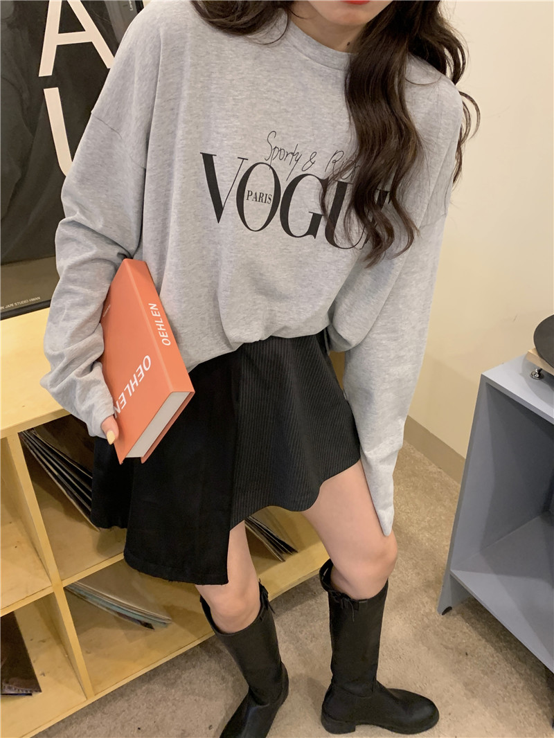 Real price autumn and winter new Korean alphabet printed T-shirt thickened long sleeve design