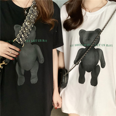 實價實拍  2021新款短袖上衣chic網紅同款小熊印花t恤女