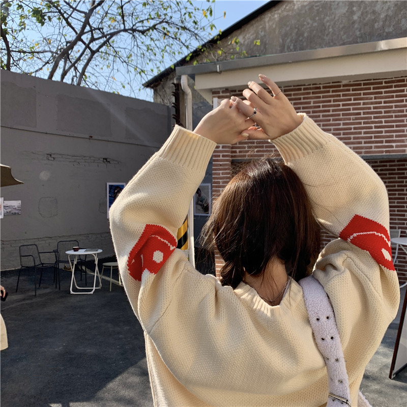 Real shot real price Korean loose Pullover female lazy wind gentle Japanese love jacket female