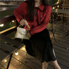 Real price autumn and winter versatile knitted cardigan sweater + irregular skirt design