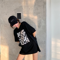 實拍實價  港味chic復古字母印花寬鬆bf短袖百搭T恤上衣