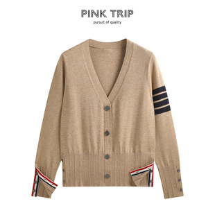 学院风修身 女2025早秋新款 v领毛衣外套 Trip卡其色tb针织开衫 Pink