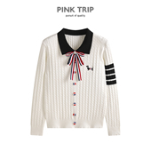 蝴蝶结领结小狗刺绣polo领套头tb针织衫 毛衣 麻花打底衫 女秋季 修身