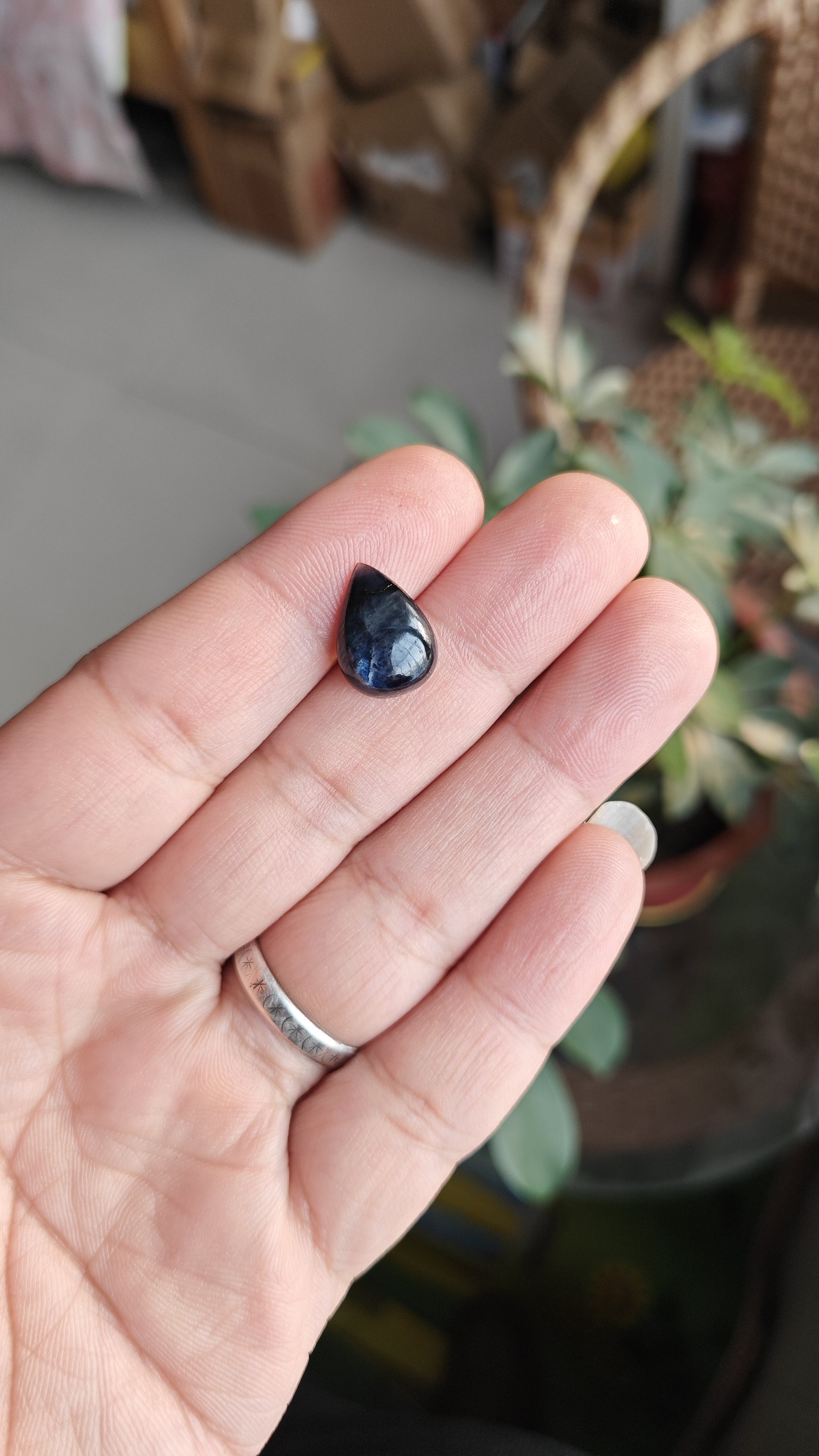 天然山东蓝宝石 昌乐裸石戒面 素面蛋面  蓝色水滴11*15*4.5