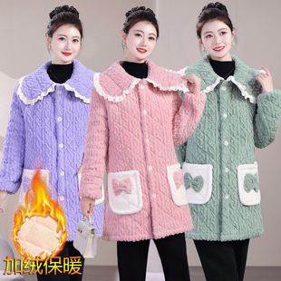 冬季三层加绒加厚棉衣美拉德超厚中国风防风保暖御寒睡衣时尚棉服