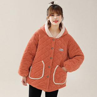 加绒加厚罩衣冬季家居服宽松洋气时尚小个子女韩系短款外穿棉服外