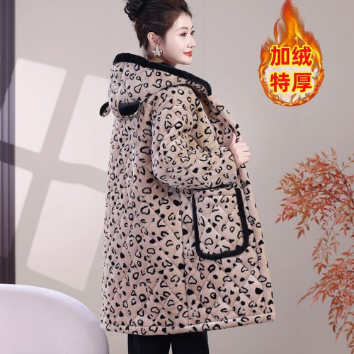 冬季时尚家居服长款加绒加厚棉衣加厚棉服保暖洋气女省服罩衣外套