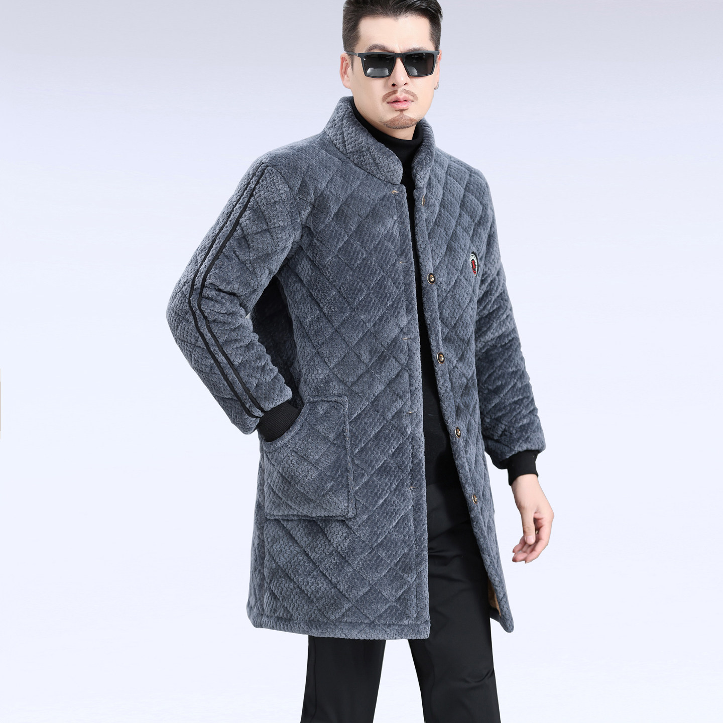 立领罩衣男冬季双绒面中长款宽松外套加绒加厚中老年保暖棉衣棉服,男装,棉衣,淘宝优惠券,粉丝福利购,淘宝优惠卷