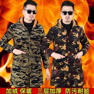 男款罩衣加厚保暖外穿加绒冬季中长款中老年人冬款棉衣爸爸工作服