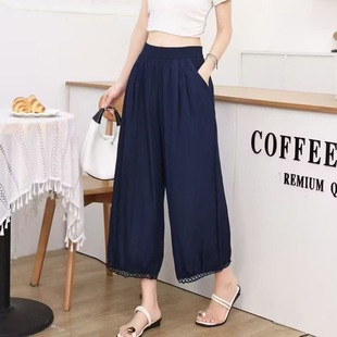 薄款 镂空阔腿休闲裤 休闲九分灯笼裤 2025宽松新款 蕾丝花边设计 夏季