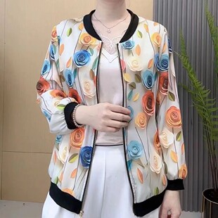 春夏防晒外套妈妈装中老年女装薄款上衣夹克女大码宽松开衫棒球服