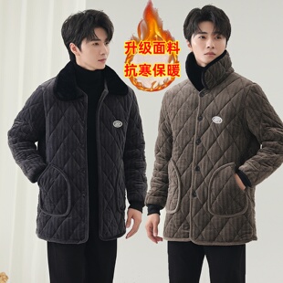 男士棉服棉衣加绒三层加厚冬季保暖耐脏翻领短款外穿罩衣工作服男