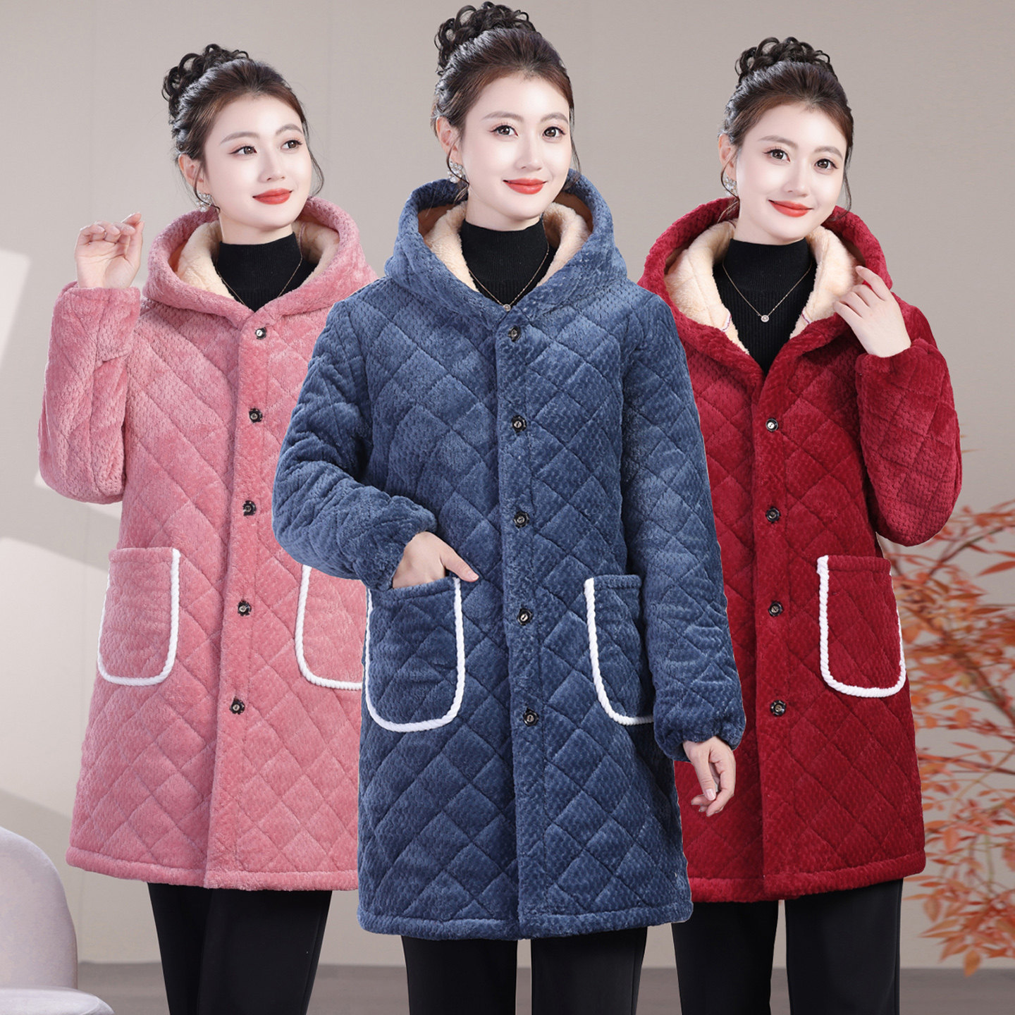 冬季新款保暖棉衣连帽加绒加厚时尚韩版居家服工作服外套罩衣女