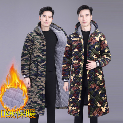 加长款男冬季加绒加厚棉衣罩衣大码迷彩棉服外套防寒保暖四川省服