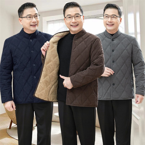 中老年男士棉袄冬季加绒加厚外套