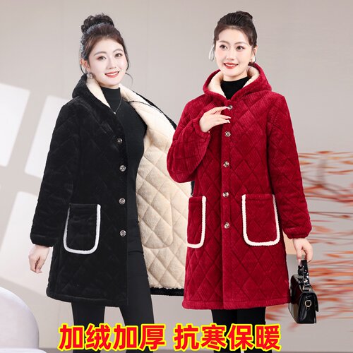 四川省省服家居棉服冬季工作服加绒厚罩衣保暖女外套围裙厨房长款