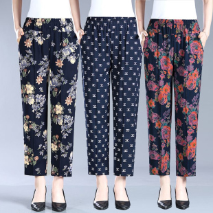 2025人造棉休闲九分裤 中老年高腰直筒裤 妈妈装 纯棉绸阔腿裤 女 夏季