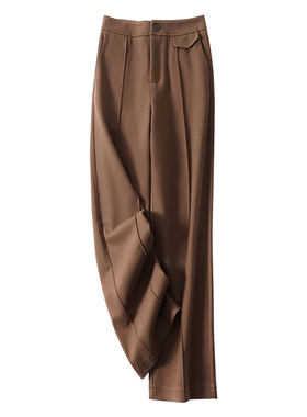 秋冬新款毛呢裤子女咖色OL气质通勤直筒裤设计感高腰宽松阔腿裤