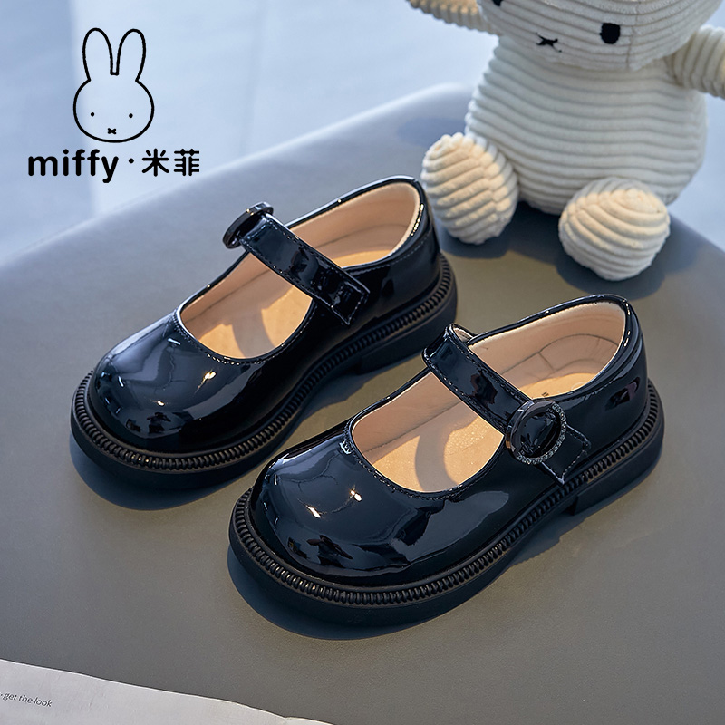 Miffy米菲童鞋女童黑色皮鞋春秋新款小学生演出单鞋小女孩舞蹈鞋