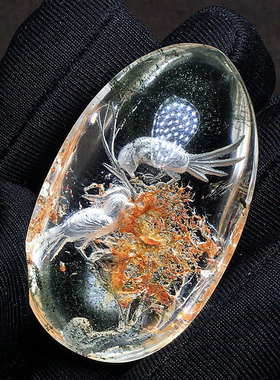 天然绿幽灵四季彩幽灵吊坠内雕刻