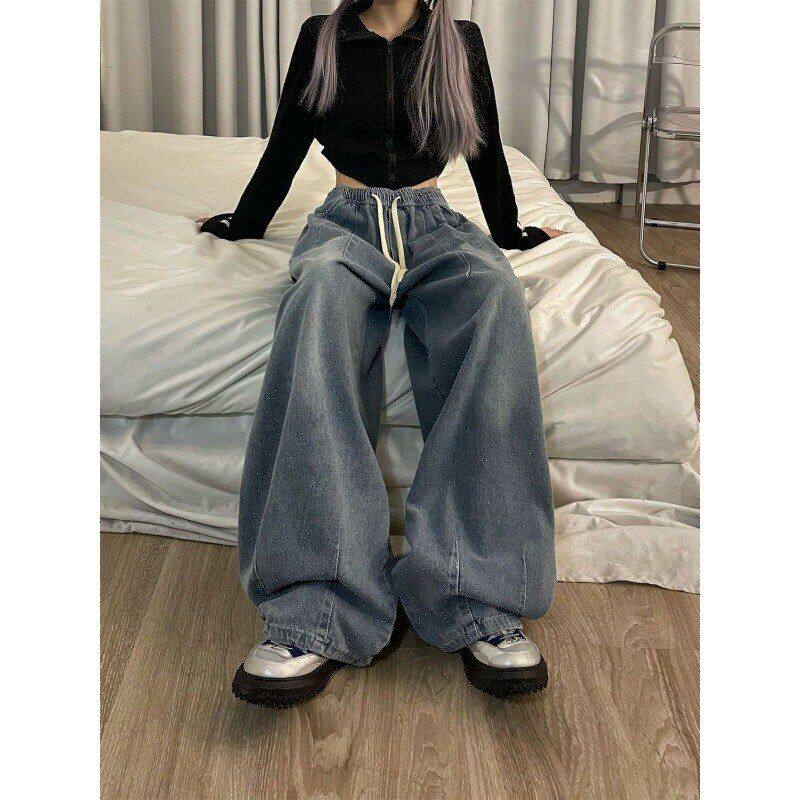 酷拽少女美式复古牛仔裤女宽松拖地灯笼裤2023新款休闲裤子ins潮