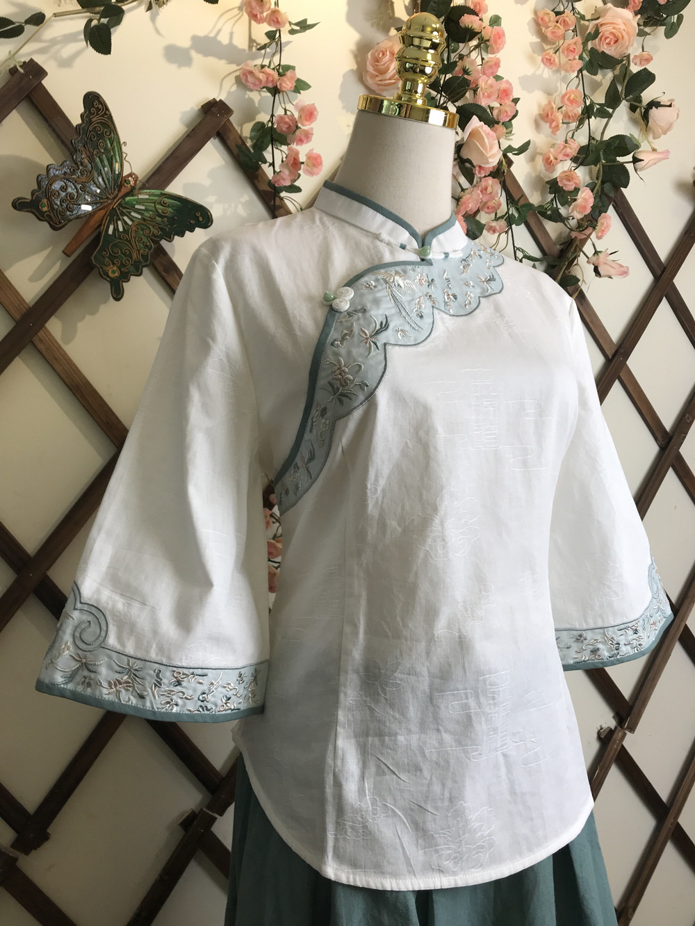 木棉道2024新款日常复古中国风茶艺服改良旗袍唐装刺绣上衣