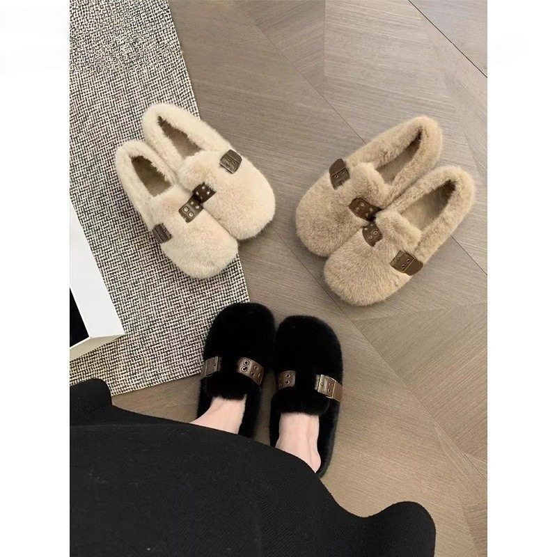 毛毛鞋女外穿2025新款秋冬仙女风一脚蹬豆豆鞋女平底加绒棉鞋,女鞋,浅口单鞋,淘宝优惠券,粉丝福利购,淘宝优惠卷