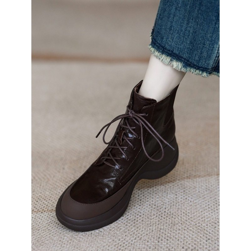 2025新款马丁靴女软高跟小个子圆头松糕厚底系带短靴,女鞋,马丁靴,淘宝优惠券,粉丝福利购,淘宝优惠卷