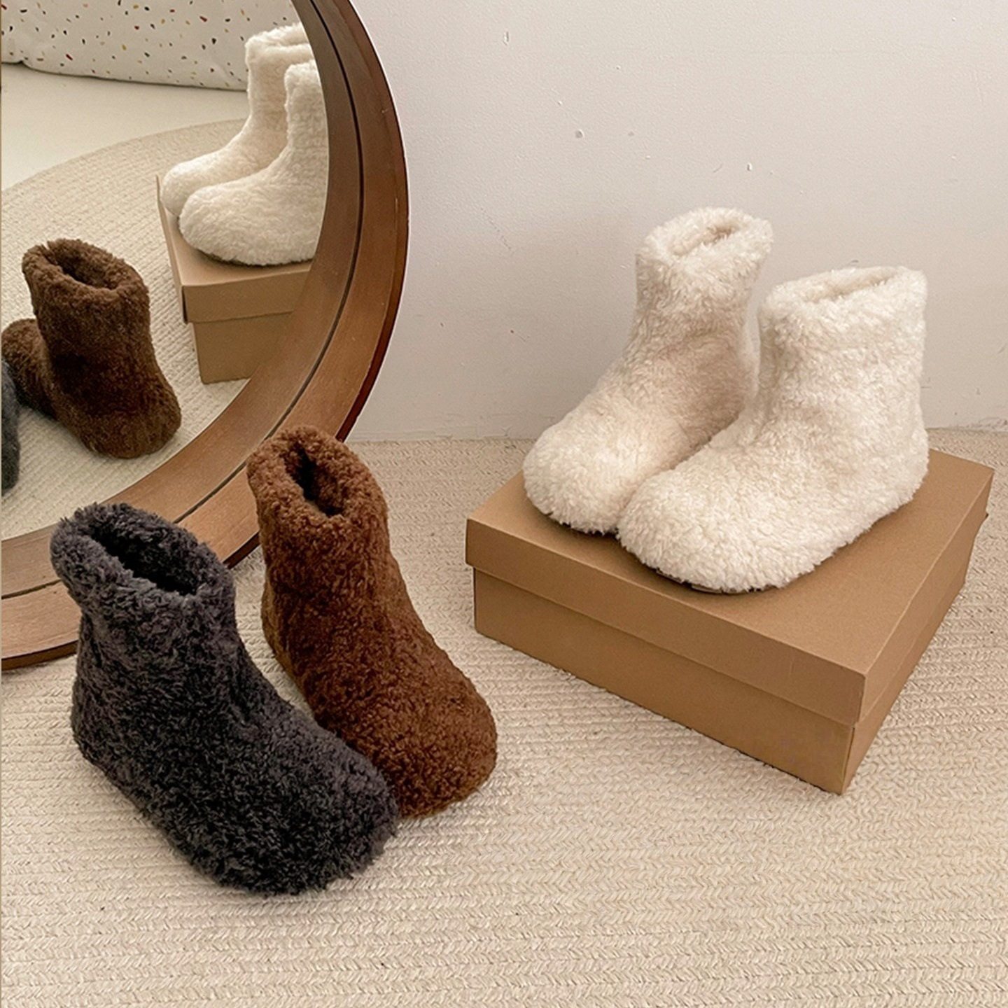 白色厚底加绒保暖勃肯鞋毛毛雪地靴女款2025新款冬季东北棉鞋棉靴,女鞋,时尚雪地靴,淘宝优惠券,粉丝福利购,淘宝优惠卷