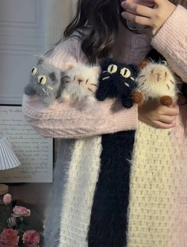 溺水小苑手工钩织暹罗猫黑猫蓝猫雪花纱儿童成人围巾围脖猫咪成品